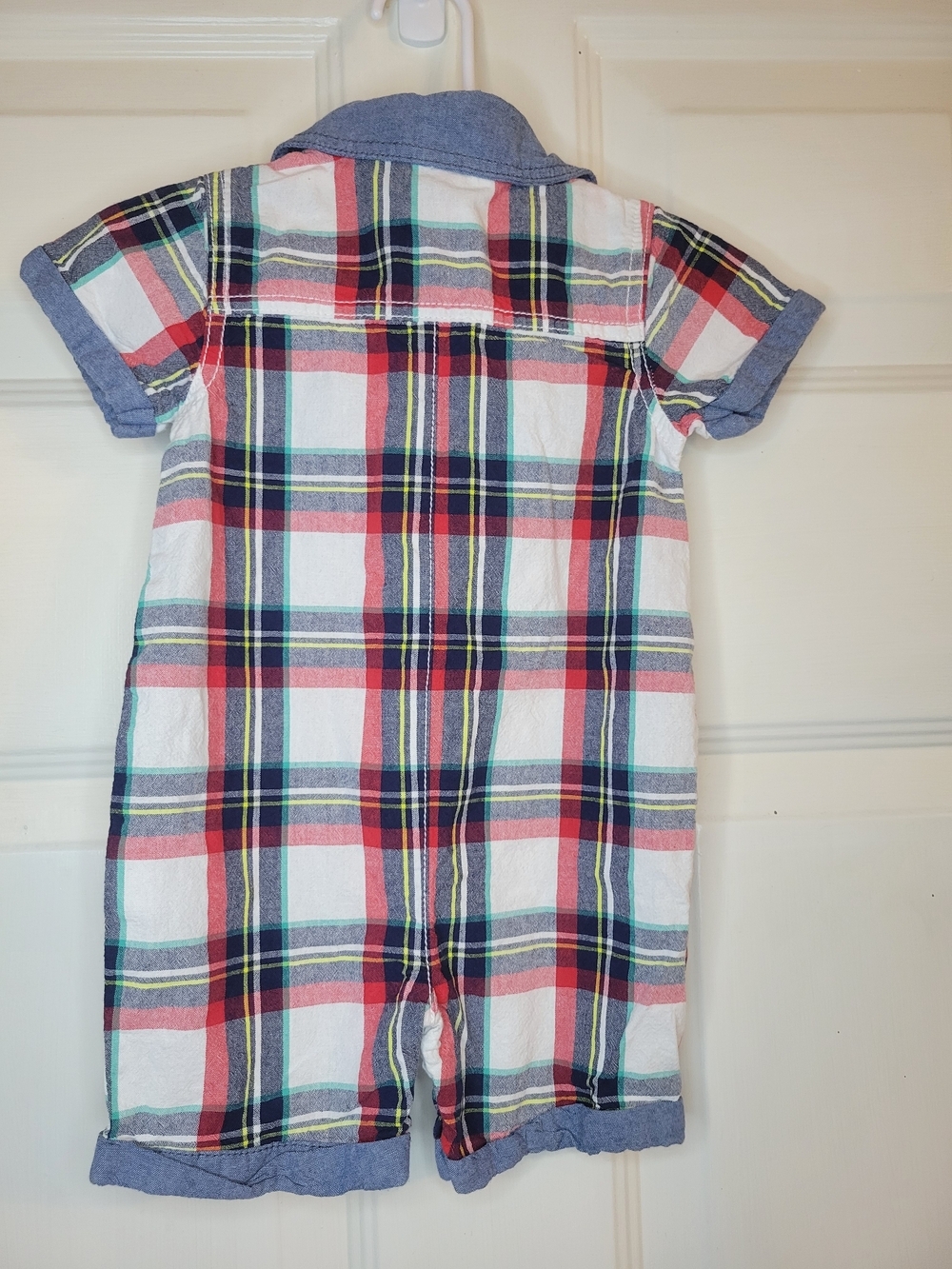 Tommy Hilfiger Blue Chambray & Multicolor Plaid Baby Romper - Picture 5 of 6